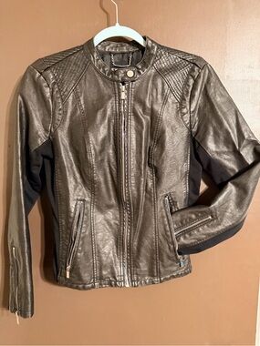 Express Black Moto Jacket | Faux Leather | Mixed Media Stretch Panels | Size M